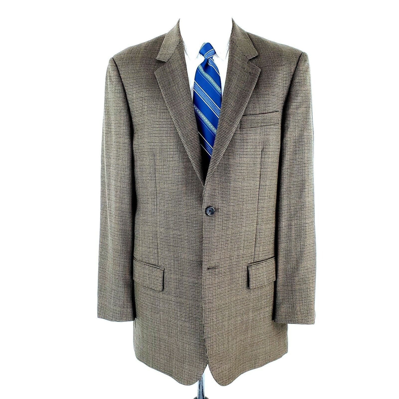 Pronto Uomo Pronto Uomo Wool 2 Button Blazer 42L Brown Houndstooth Windo Size 42L - 3 Thumbnail