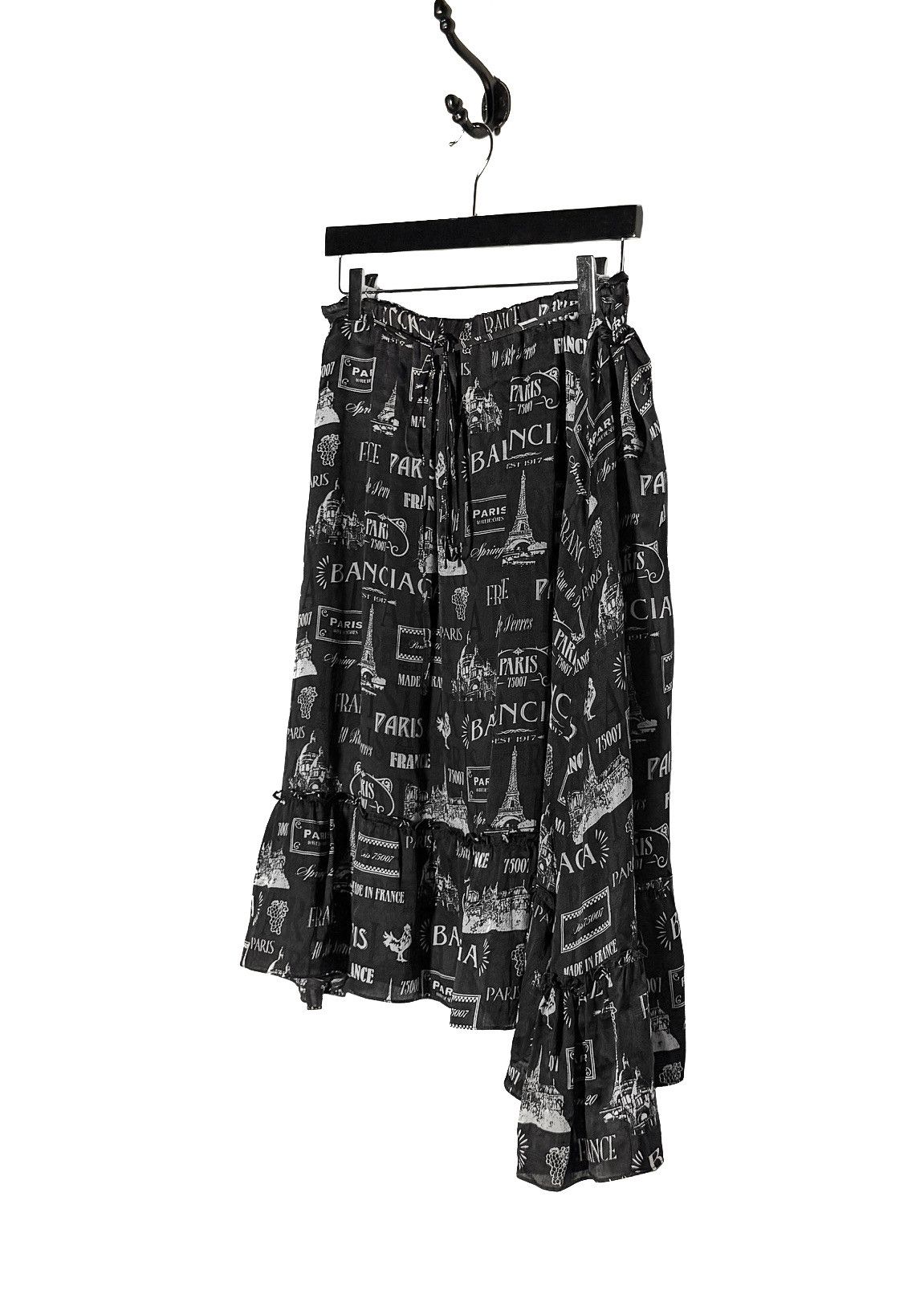 Balenciaga Balenciaga 2019 Black Parisian Logo Print Silk Midi Skirt Size 26" / US 2 / IT 38 - 2 Thumbnail