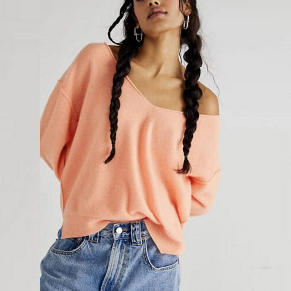 Free People New Free People Harmony Cashmere Orange V Sweater Size S Size S / US 4 / IT 40 - 1 Thumbnail