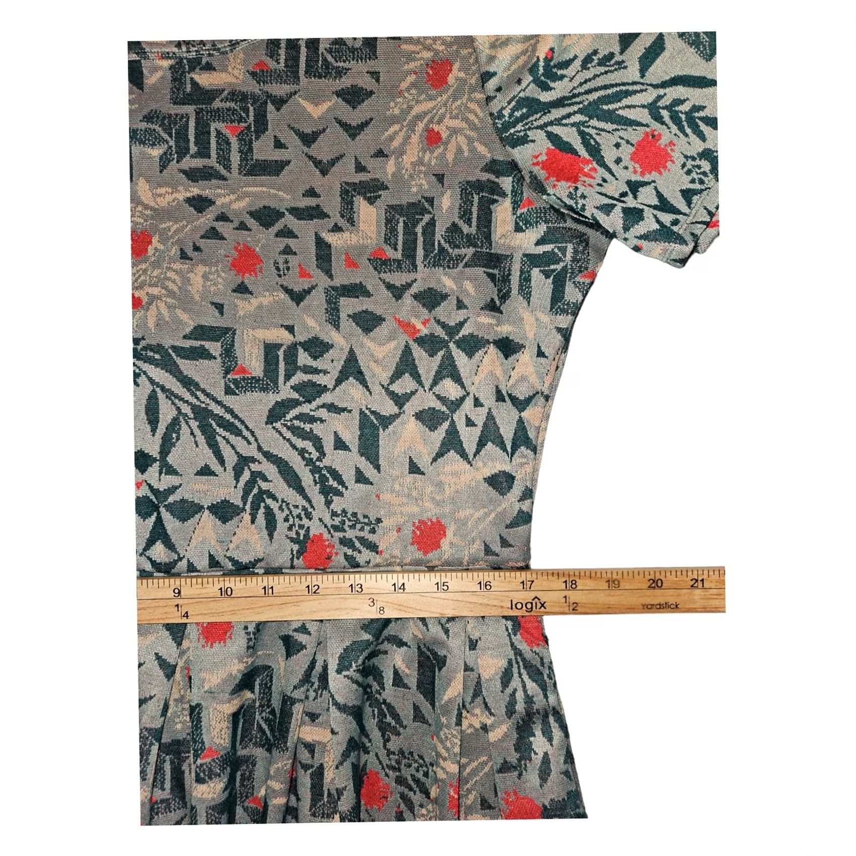 Vintage LuLaRoe Dress Women's 3XL Green Fit & Flare Geometric Knee Length Short Sleeve Zip Dress, Bohemian, Spring Summer, Plus Size Size XXL / US 16-18 / IT 52-54 - 4 Thumbnail