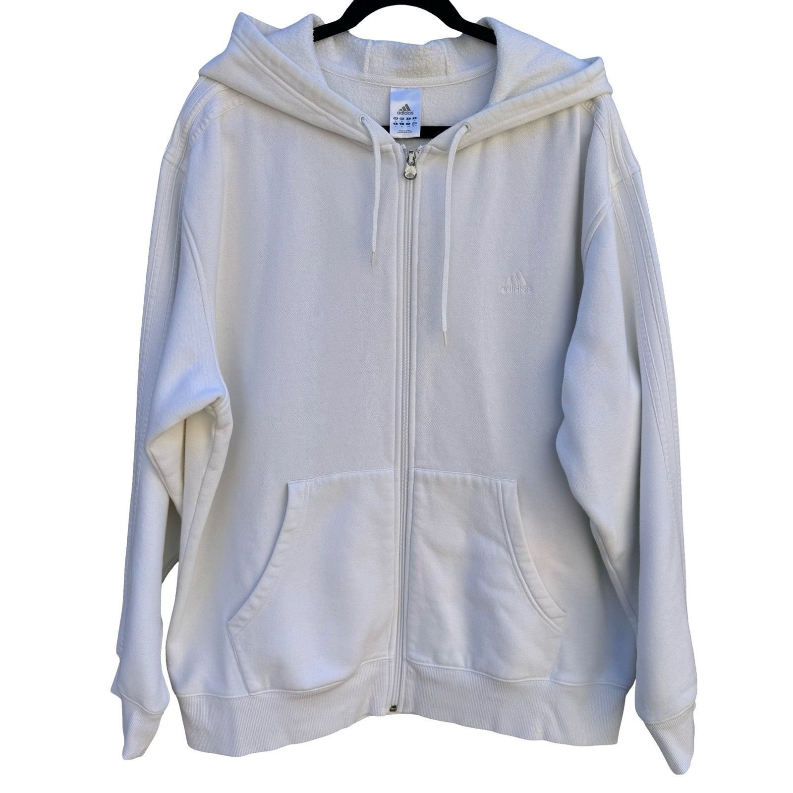 Adidas Adidas Mens XL Full Zip Hoodie White Fleece Lined 3-Stripe E Size US XL / EU 56 / 4 - 1 Thumbnail