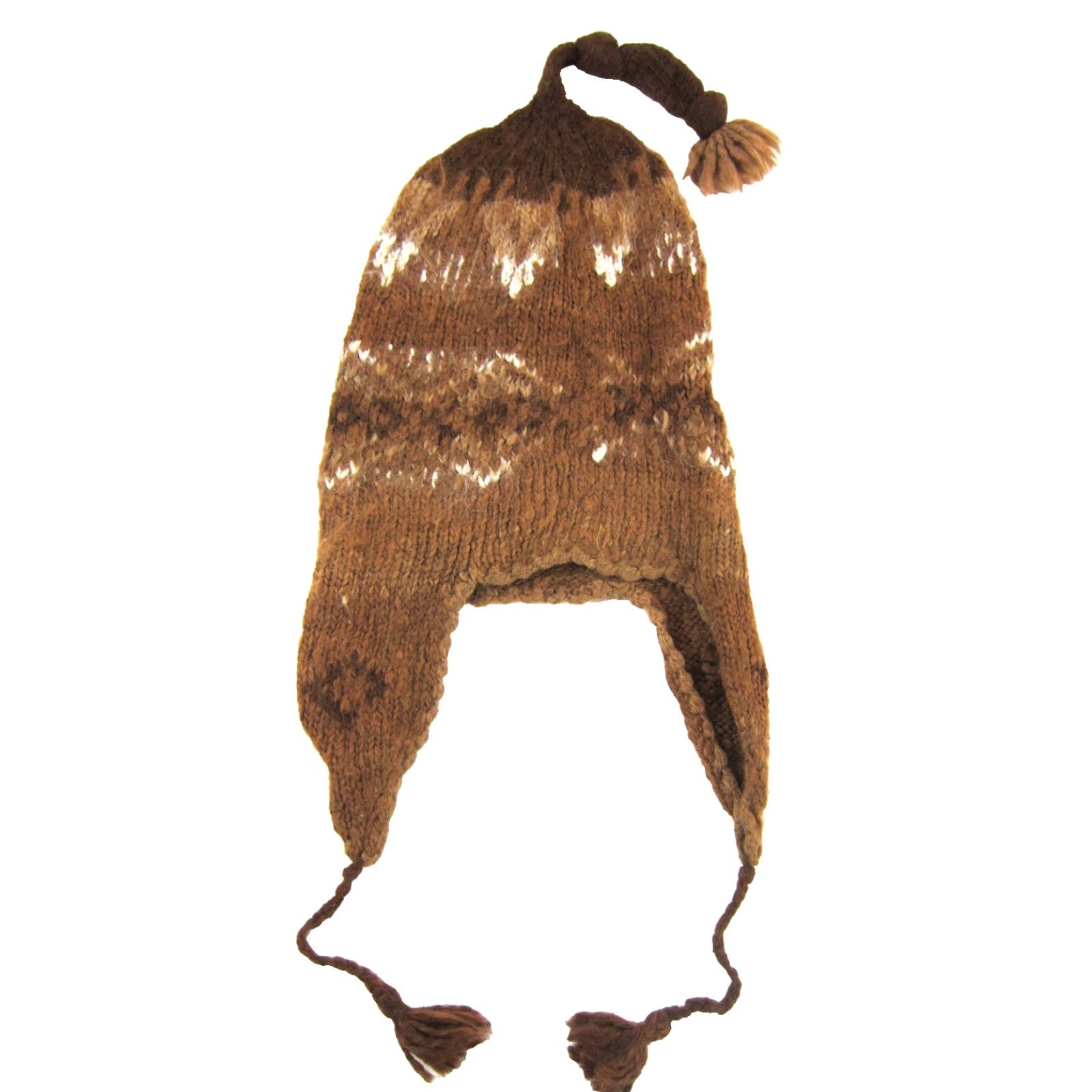 Vintage Vintage Handmade Alpaca Wool Beanie Hat One Size Brown Pom Pom Earflap 90s Ski Knit Unisex Adults Mens Womens Size ONE SIZE - 3 Thumbnail