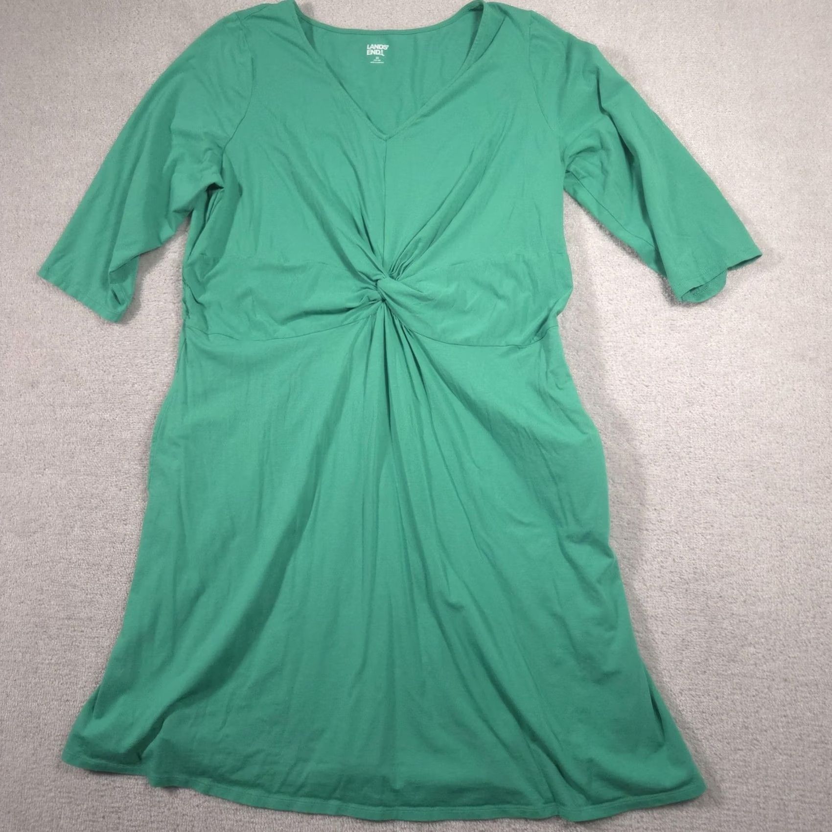 Lands' End Lands' End Dress Womens 2X Green V-Neck 3/4 Sleeve Jersey Pockets A-Line Size XXL / US 16-18 / IT 52-54 - 2 Thumbnail