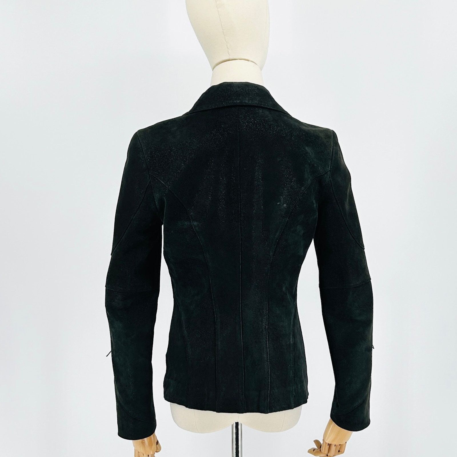 Vintage Y2k ONLY Black Suede Leather Moto Jacket with Zipper Detail Size XS / US 0-2 / IT 36-38 - 6 Thumbnail