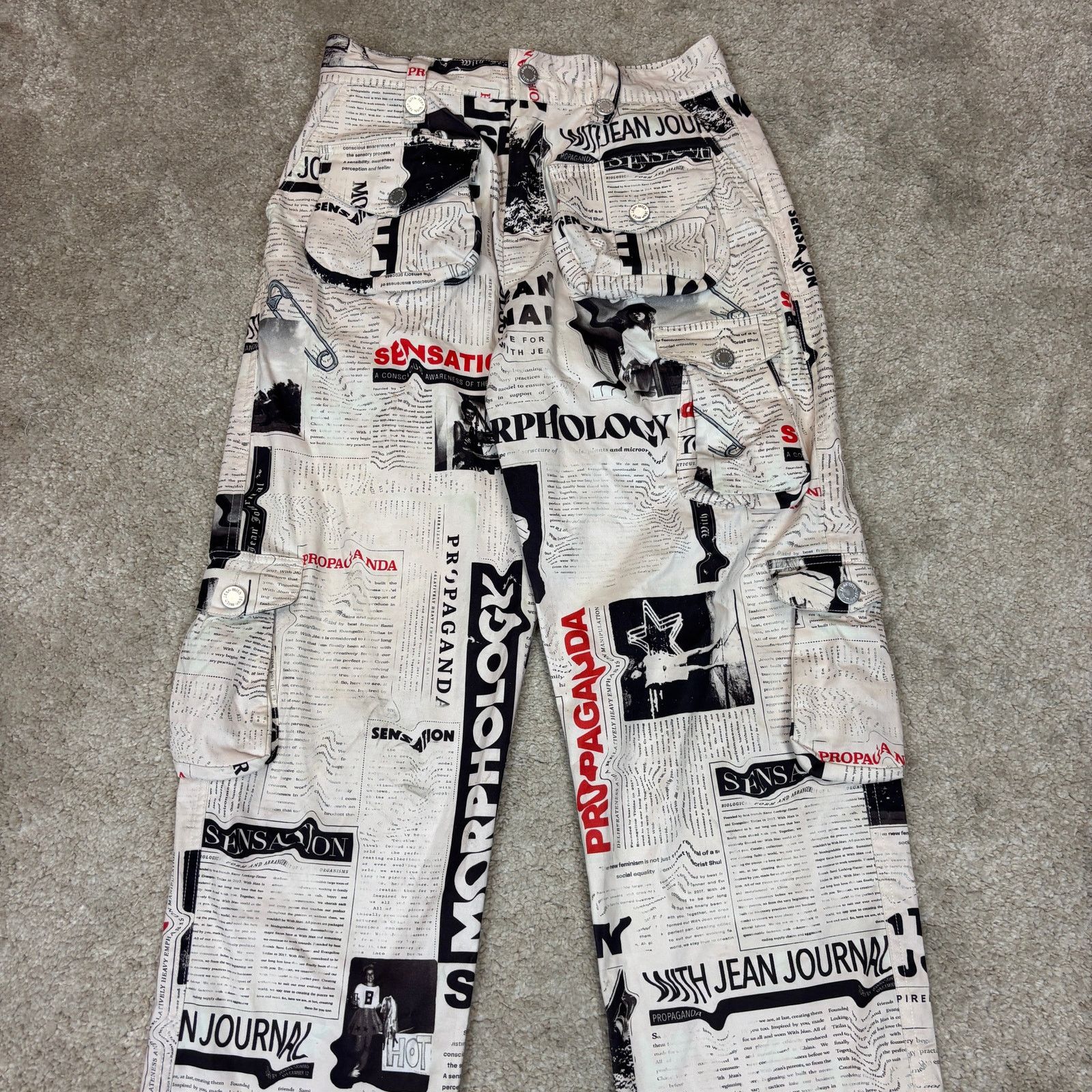 Other With Jean Tommy Newspaper Print Cargo Pants Women's XS Y2K Size 28" / US 6 / IT 42 - 2 Thumbnail