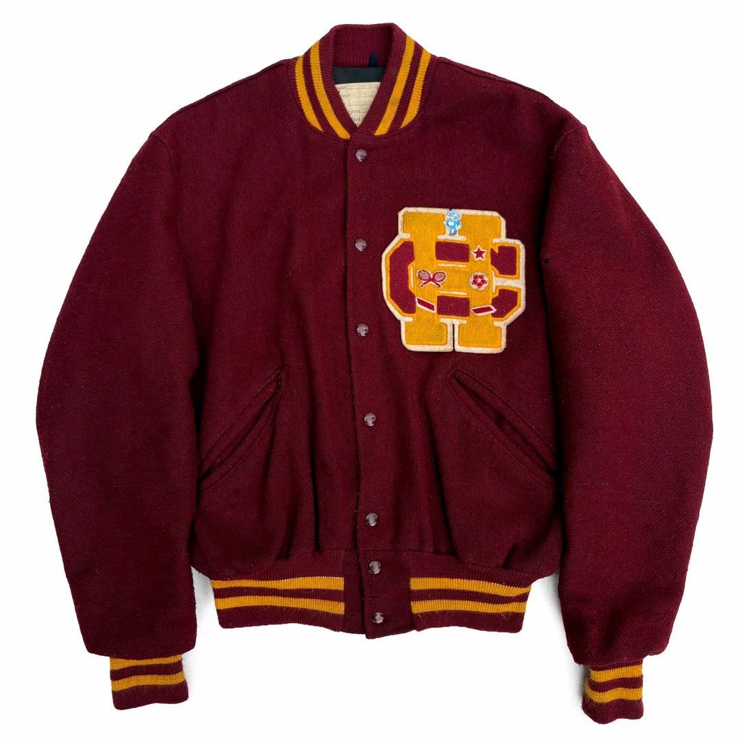 Vintage US School Varsity 1960 60s Vintage DeLong Letterman Jacket Size US L / EU 52-54 / 3 - 1 Thumbnail
