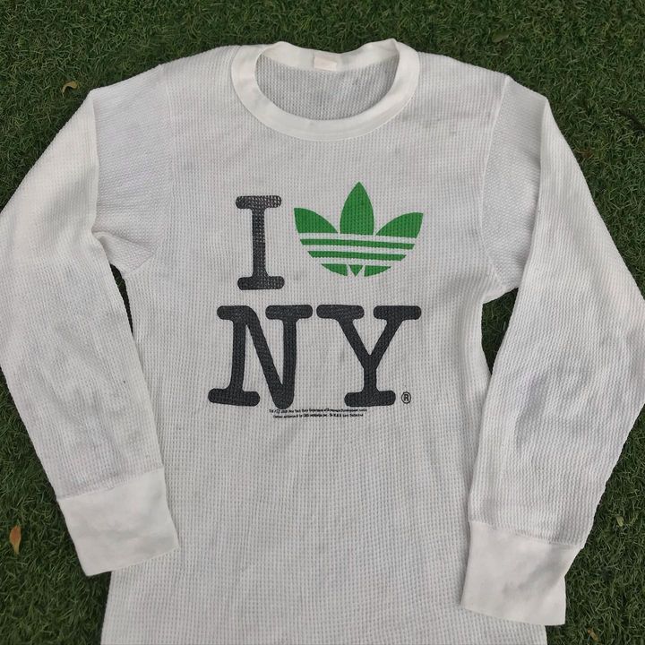 Adidas × Vintage 80s Vintage Adidas I love new york Logo White Henley Size US M / EU 48-50 / 2 - 2 Thumbnail