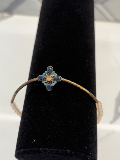 Jewelry Blue Stone Flower on Copper with Pink Beads Size ONE SIZE - 2 Thumbnail