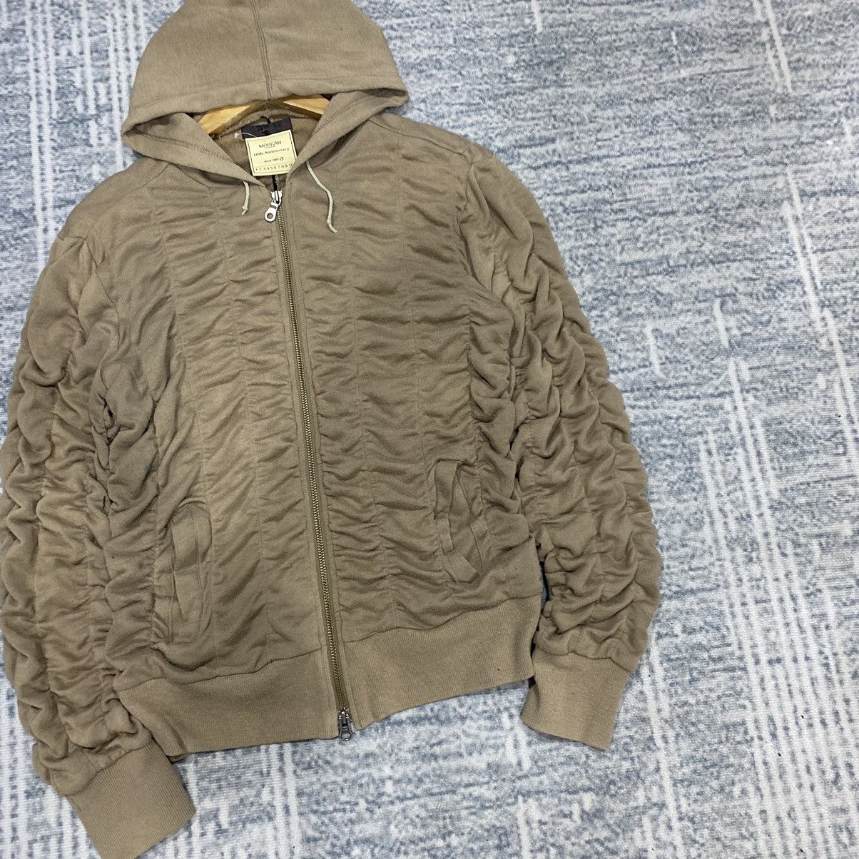 Designer × Japanese Brand × Morgan Homme 🚨FINAL DROP🚨Morgan Homme Pleated Ribbon Unique Zipper Hoodie Size US M / EU 48-50 / 2 - 3 Thumbnail