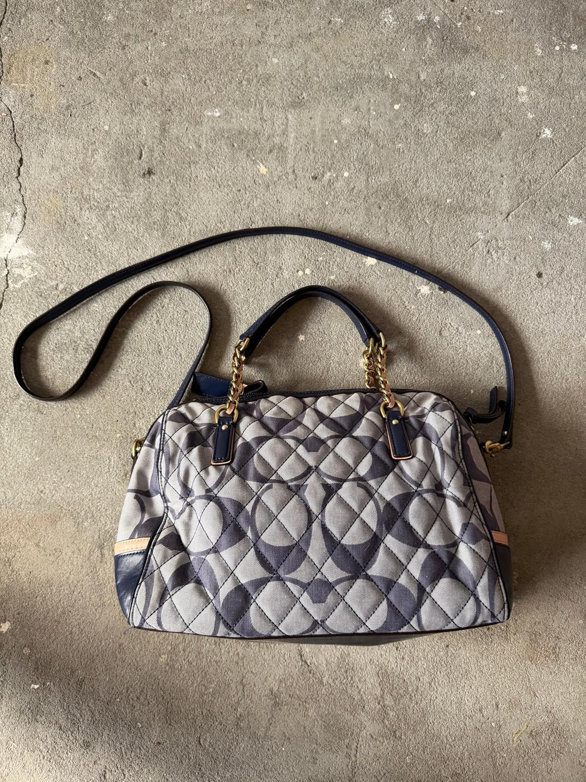 Coach 2Way Signature Poppy Quilted Shoulder Bag Grey/Navy