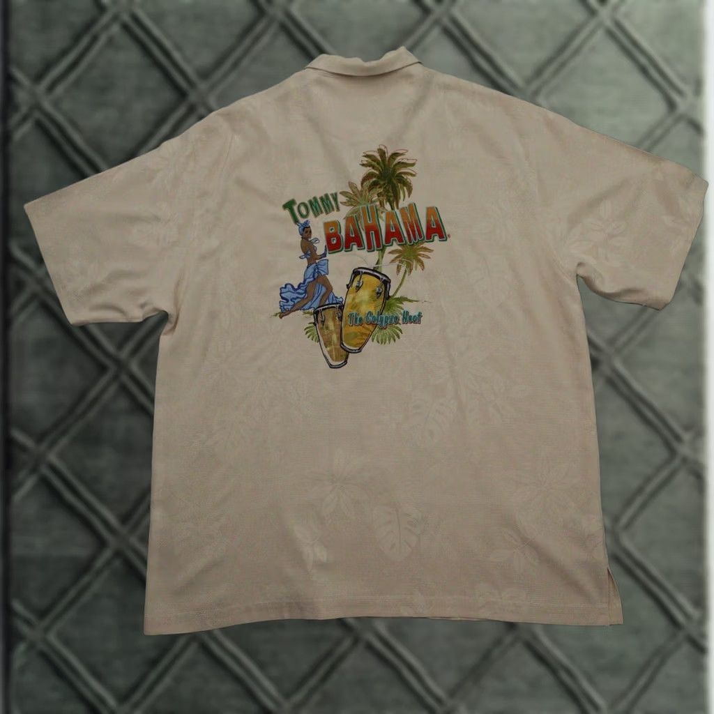 Tommy Bahama Tommy Bahama Shirt XL Beige Silk The Calypso Heat Camp Shirt Men Size US XL / EU 56 / 4 - 1 Thumbnail