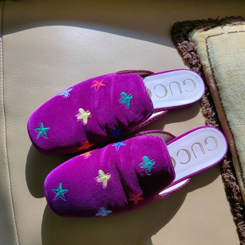 Gucci Gucci Embroidered Purple Slip-On Sandals - Size US 7.5 / EU 40-41 - 1 Thumbnail