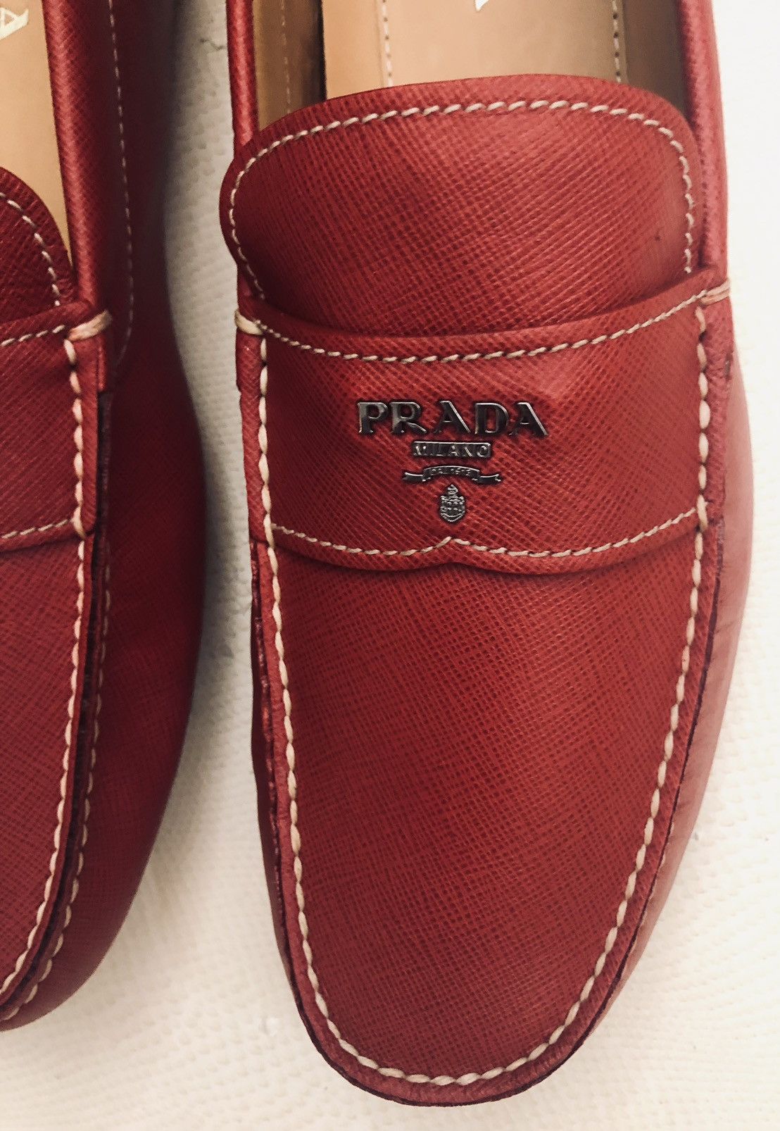 image of Prada Fire Saffiano Leather Prada Vamp Slip On 10.5 Uk New Shoes, Men's (Size 11.5)
