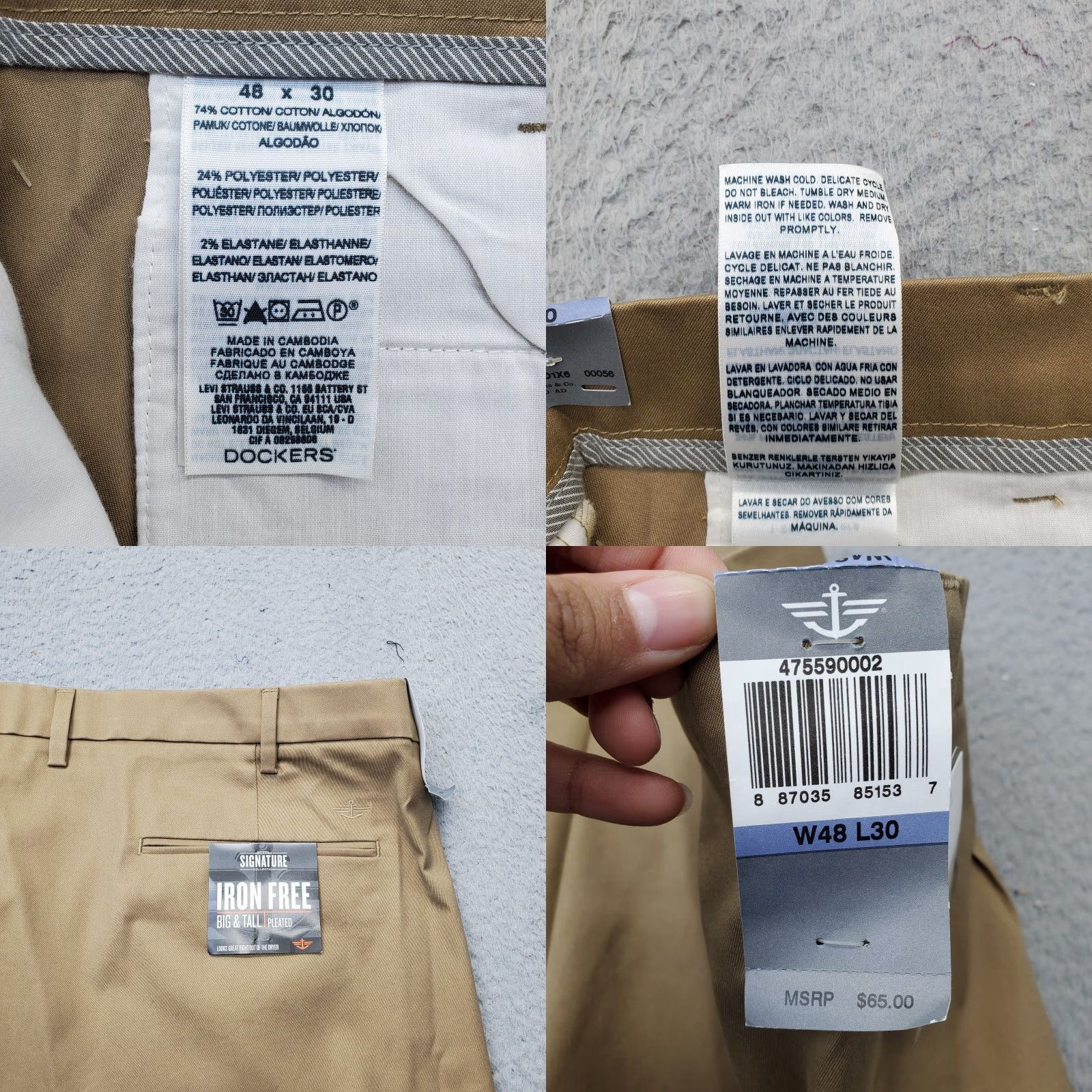 Dockers DOCKERS Mens Khaki Pants Tan 48 Regular Straight Pleated Pockets Slah Pocket Casual Business Formal Size 48 Mens Size US 32 / EU 48 - 8 Thumbnail