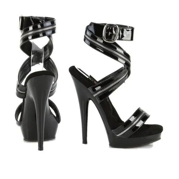 Other Sultry 6" High Heel Platform Cross Wrap Zipper Strap Sandals Size US 8 / IT 38 - 3 Thumbnail