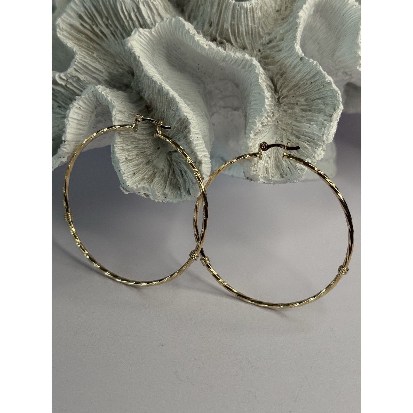 Jewelry LARGE HOOP GOLD PLATED EARRINGS LENGTH 2.40 INCH Size ONE SIZE - 1 Thumbnail