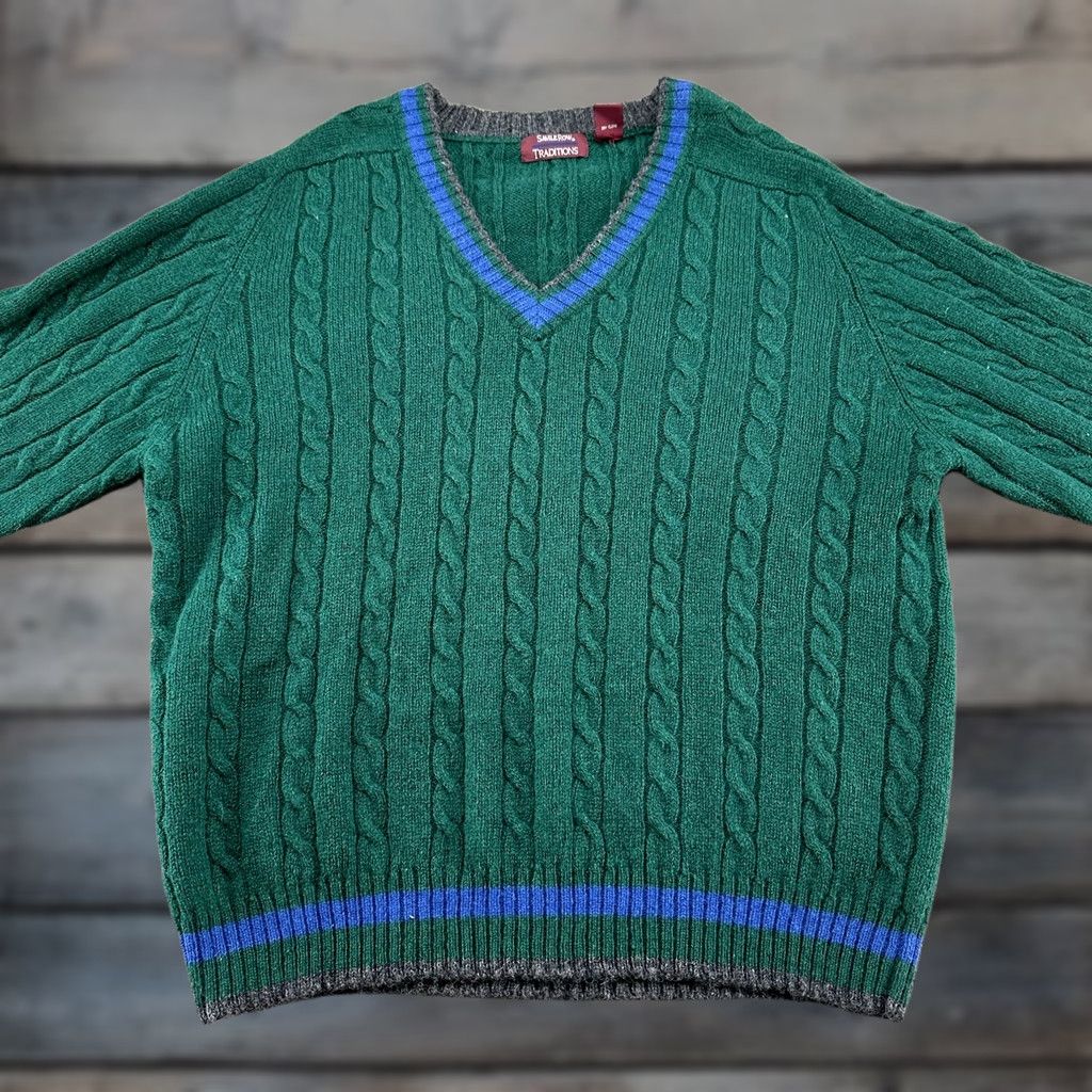 Vintage VINTAGE Saville Row Sweater Mens XL Green Blue Pullover Wool V Neck Preppy 90s Size US XL / EU 56 / 4 - 1 Thumbnail