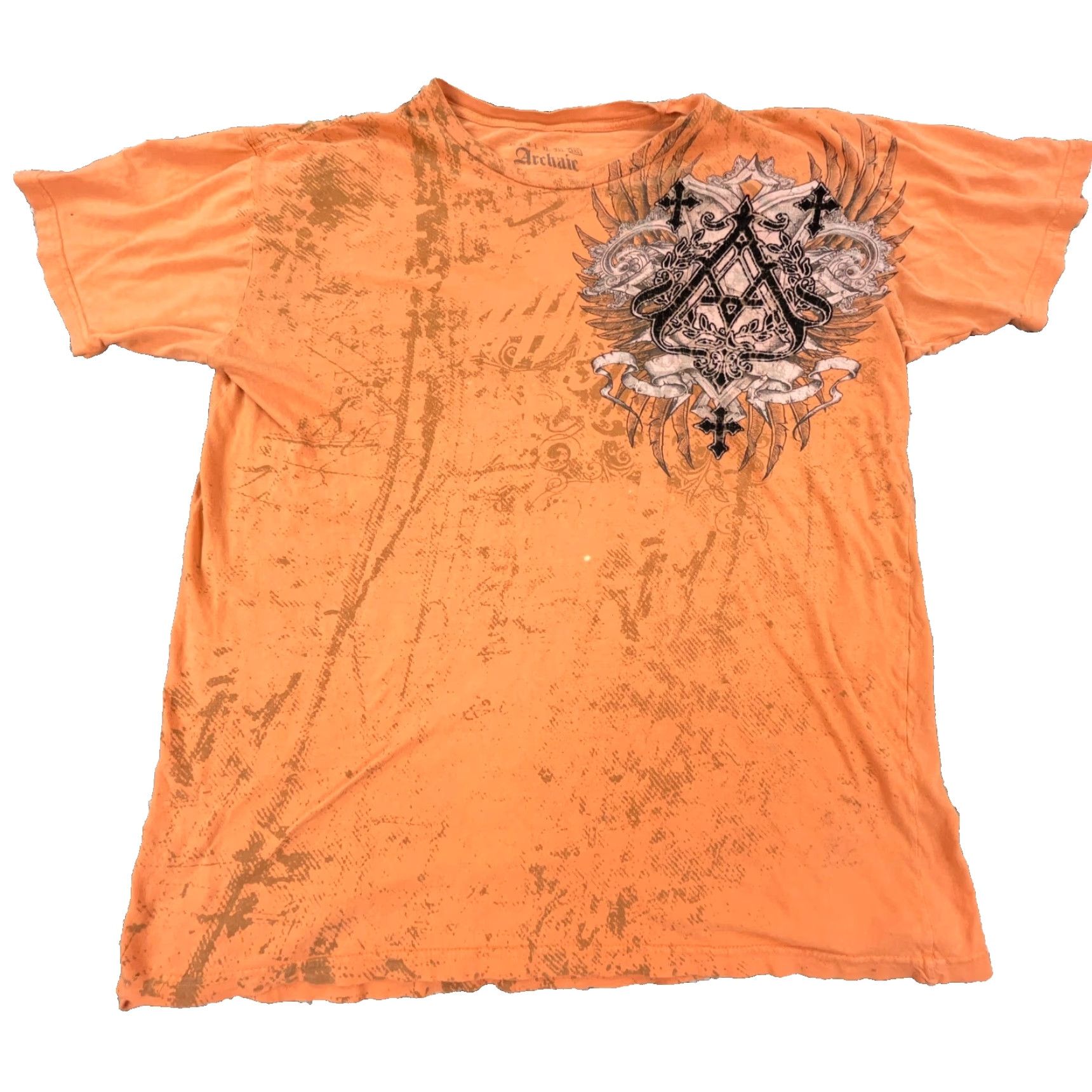 Spell Archaic T-Shirt Men 3XL Orange Tee Cross Spell Out MMA Fighter Cyber Punk Graphic Print USA 90s Grunge Gothic Motorcycle Retro Shirt Mens Size US XXL / EU 58 / 5 - 2 Thumbnail