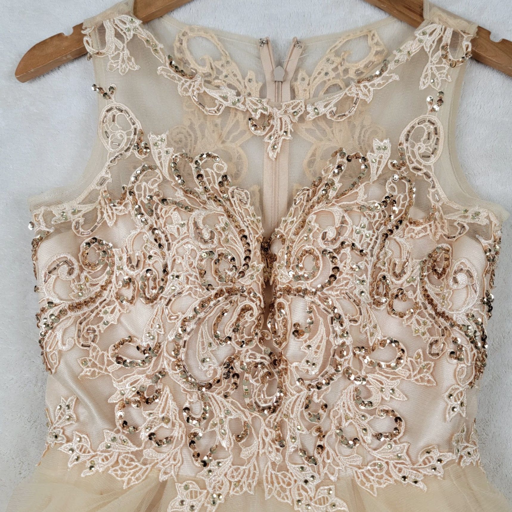 DANCER VINTAGE Lets Womens 27 Champagne Formal Dance Prom Lace Dress Shirt Ball Gown Ivory 1980s Womens Dress Prom Eveningwear Feminine 1980s Ladies Cultured Size 4XL / US 24-26 - 2 Thumbnail