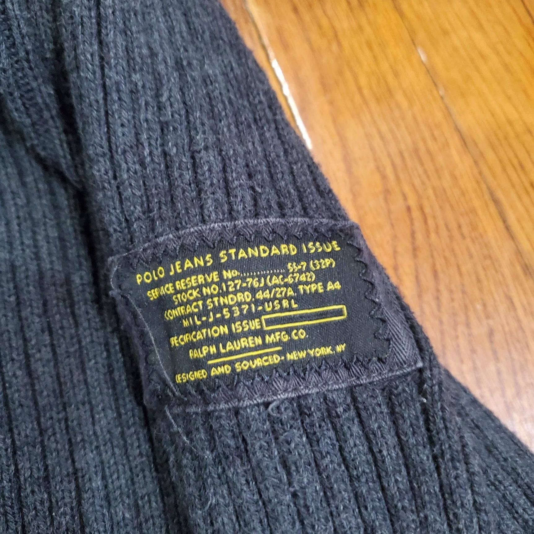 Polo Ralph Lauren Polo Jeans Company Sweater Mens Large Gray Quarter Zip Ribbed Military Pullover Size US L / EU 52-54 / 3 - 5 Thumbnail