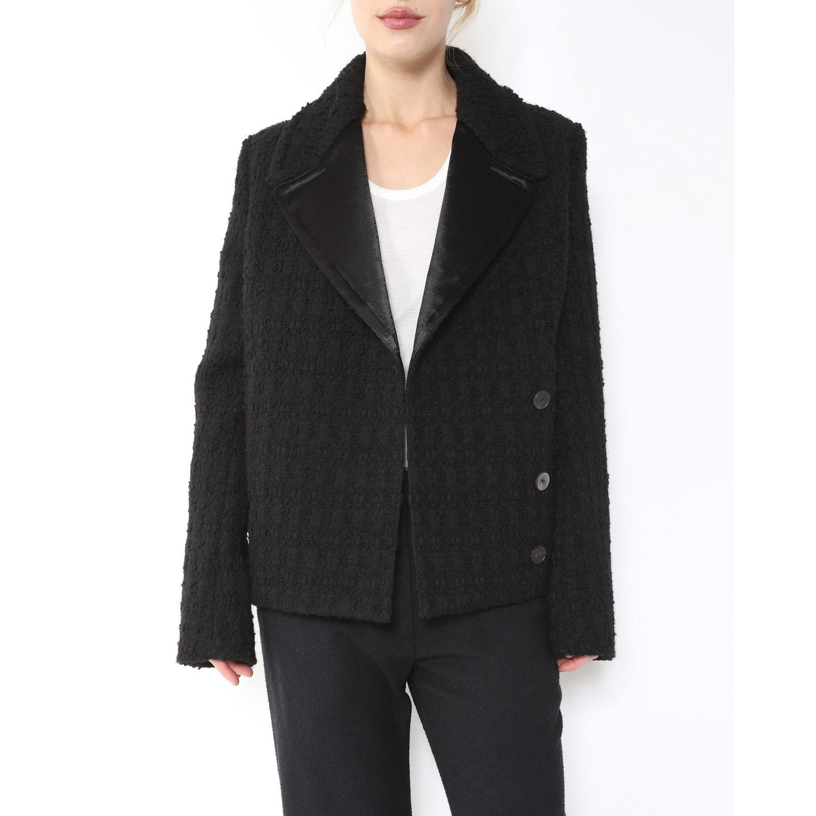 Haider Ackermann FW18 Double Breasted Short-Coat in Black Tweed Size XS / US 0-2 / IT 36-38 - 3 Thumbnail