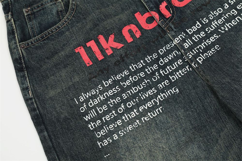 Japanese Brand × Jean Washed distressed loose casual straight-leg printed jeans Size US 32 / EU 48 - 5 Thumbnail