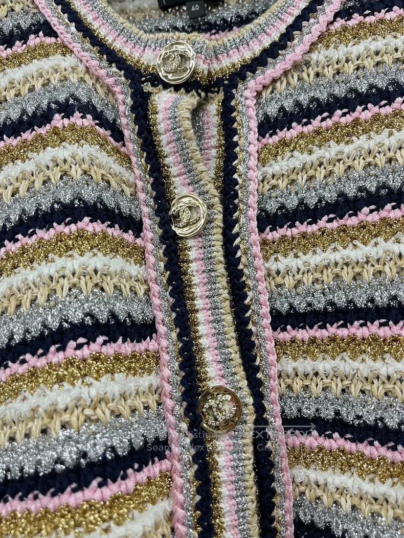 Chanel Chanel 24P silver thread colour block striped knitted card Size S / US 4 / IT 40 - 2 Thumbnail