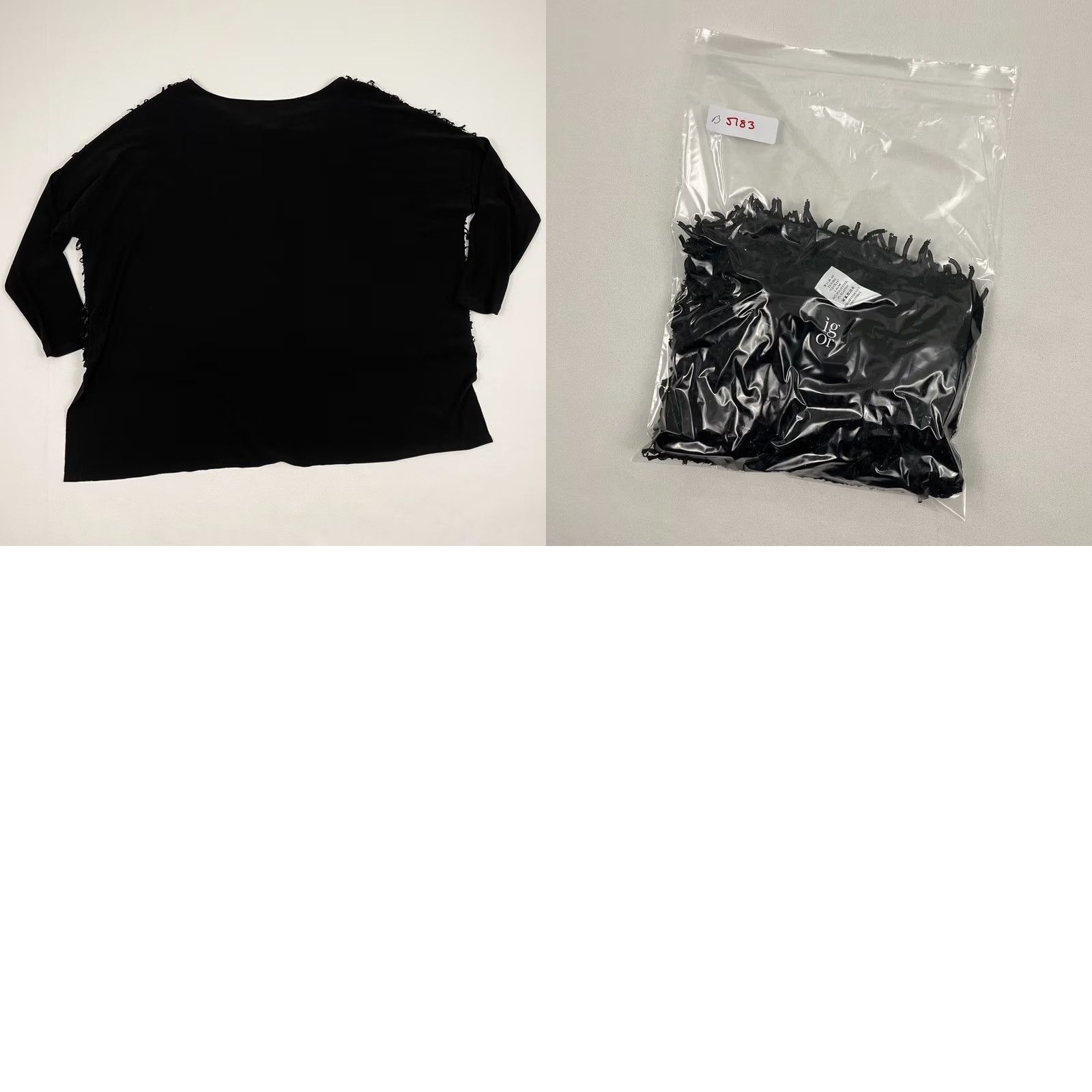 Vintage IGOR Dobranic Cecilia Tunic Blouse Womens L 46/48 Black Textured Fringe Designer Size L / US 10 / IT 46 - 8 Thumbnail