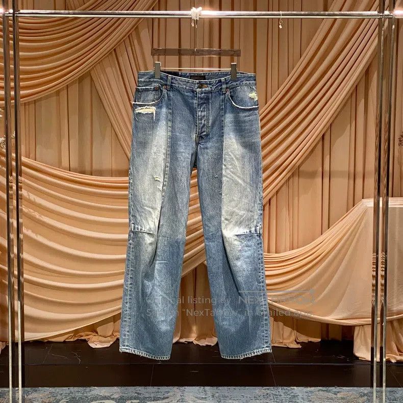 Balenciaga Balenciaga Washed Blue Destroyed Denim Pants Size US 32 / EU 48 - 1 Thumbnail