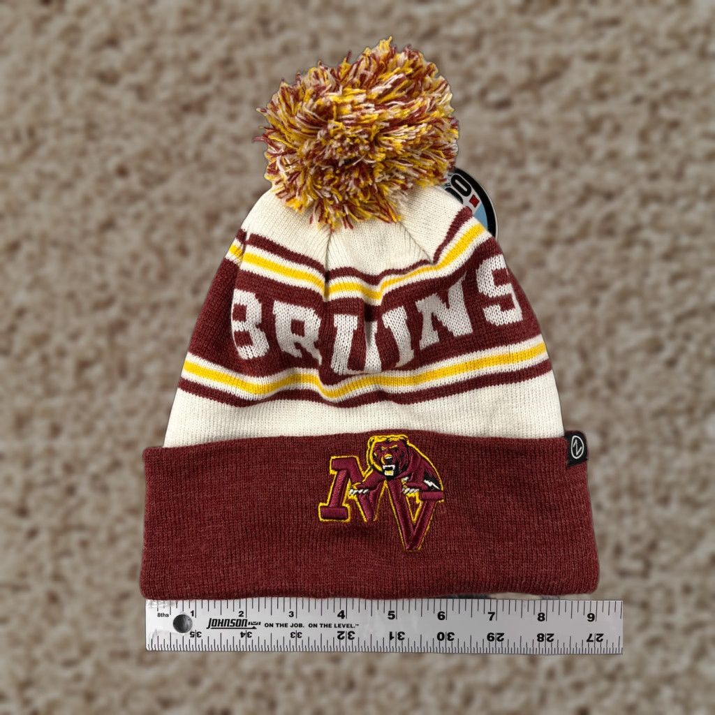 Zephyr VINTAGE Mountain View Bruins Beanie Toque Adult One Size Red Yellow Stripe Orem UT Pom Size ONE SIZE - 1 Thumbnail