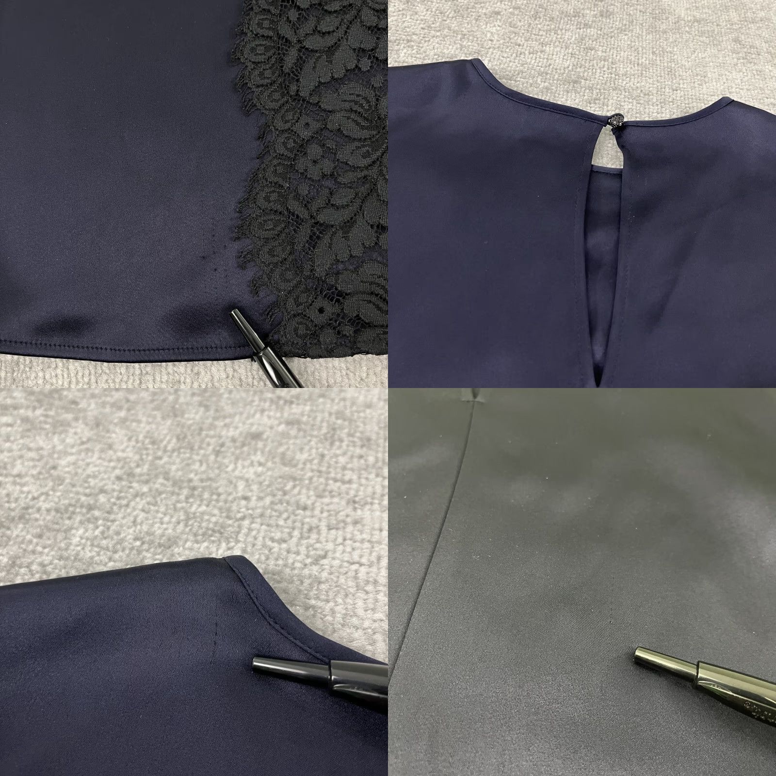 St. John ST. JOHN Blouse Womens Size 4 Blue Liquid Satin Lace Navycaviar Quiet Old Luxury Womens Size S / US 4 / IT 40 - 9 Thumbnail