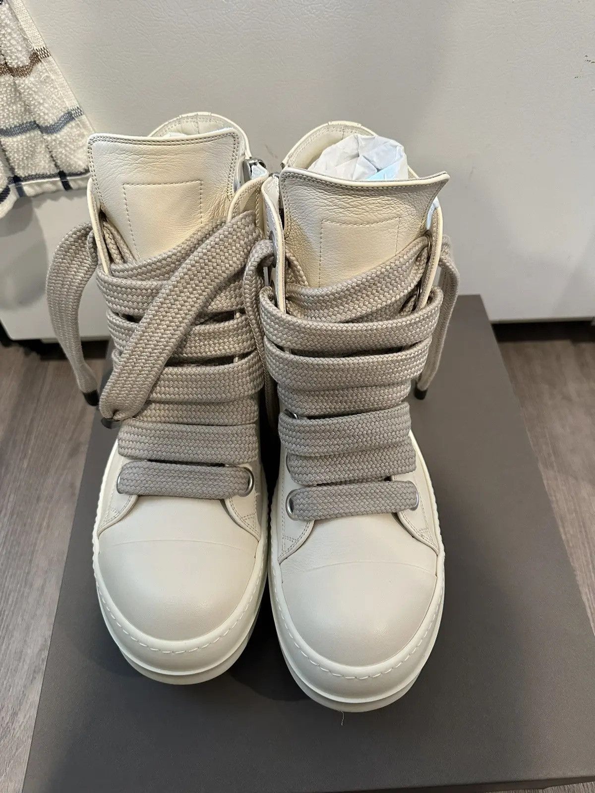 Rick Owens Rick owens leather jumbo lace Ramones High Milk Size 43 Size US 10 / EU 43 - 4 Thumbnail