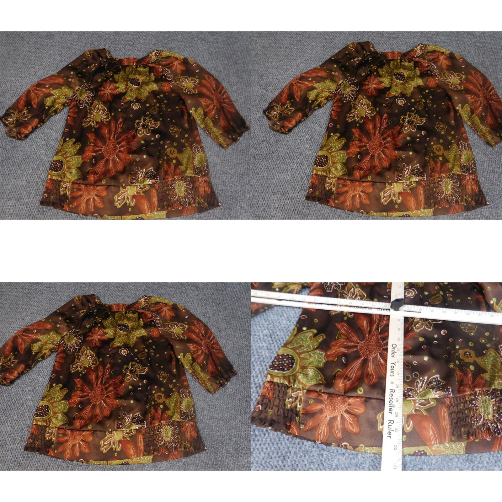 Vintage Dressbarn Womens Blouse Small Brown Floral 3/4 Sleeve Pullover Casual Ry Rayon Polyester Collared Ruffle Basic Classic Womens Regular Store Top Size S / US 4 / IT 40 - 8 Thumbnail