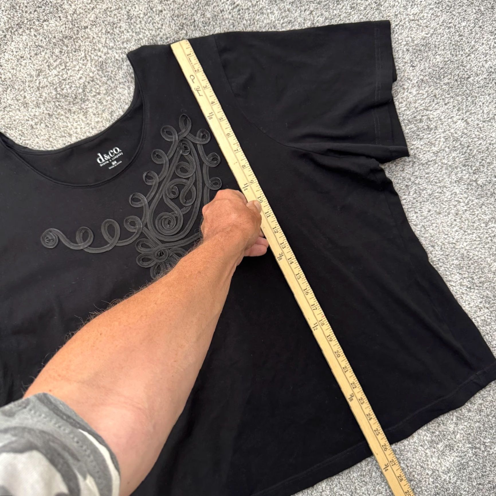 Denim & Co. DENIM & CO T-Shirt Womens 3X Black Paisley Embroidered Short Sleeve Scoop Neck Casual Luxury Boho Classic Quiet All Seasons Easy Care Size XXL / US 16-18 / IT 52-54 - 4 Thumbnail