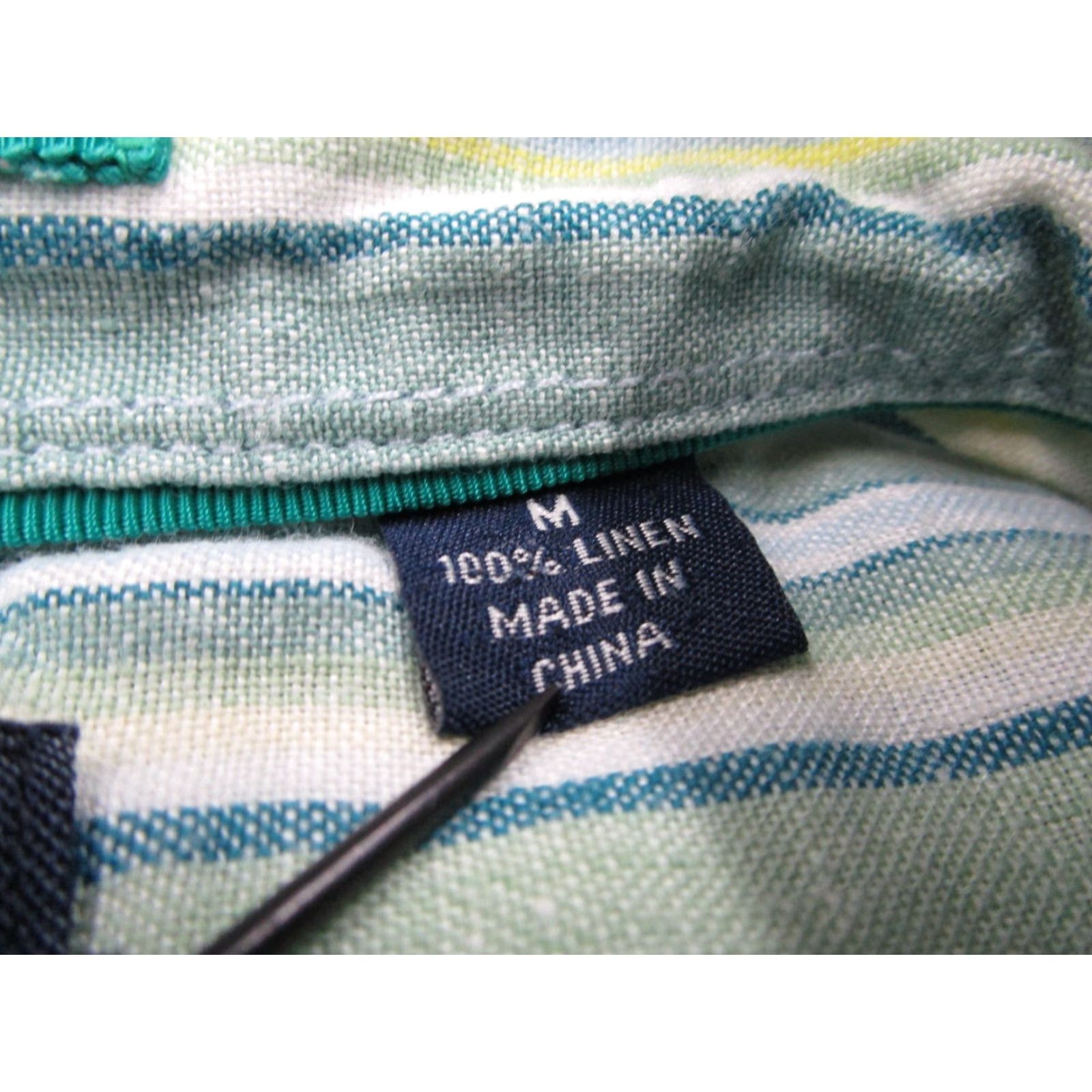 Tommy Bahama TOMMY BAHAMA INDIGO PALMS Mens Blue Green Striped Button-Up Long Sleeve Linen Shirt - Regular Medium - Travel Beach Classic Size US M / EU 48-50 / 2 - 3 Thumbnail