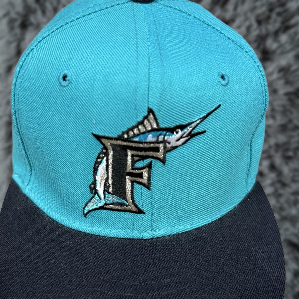 New Era VINTAGE New Era Florida Marlins Hat 6 5/8 Pro Model 90s Fitted Wool Cap MLB Blue Men Mens Cap Sports Baseball Hat Size ONE SIZE - 1 Thumbnail