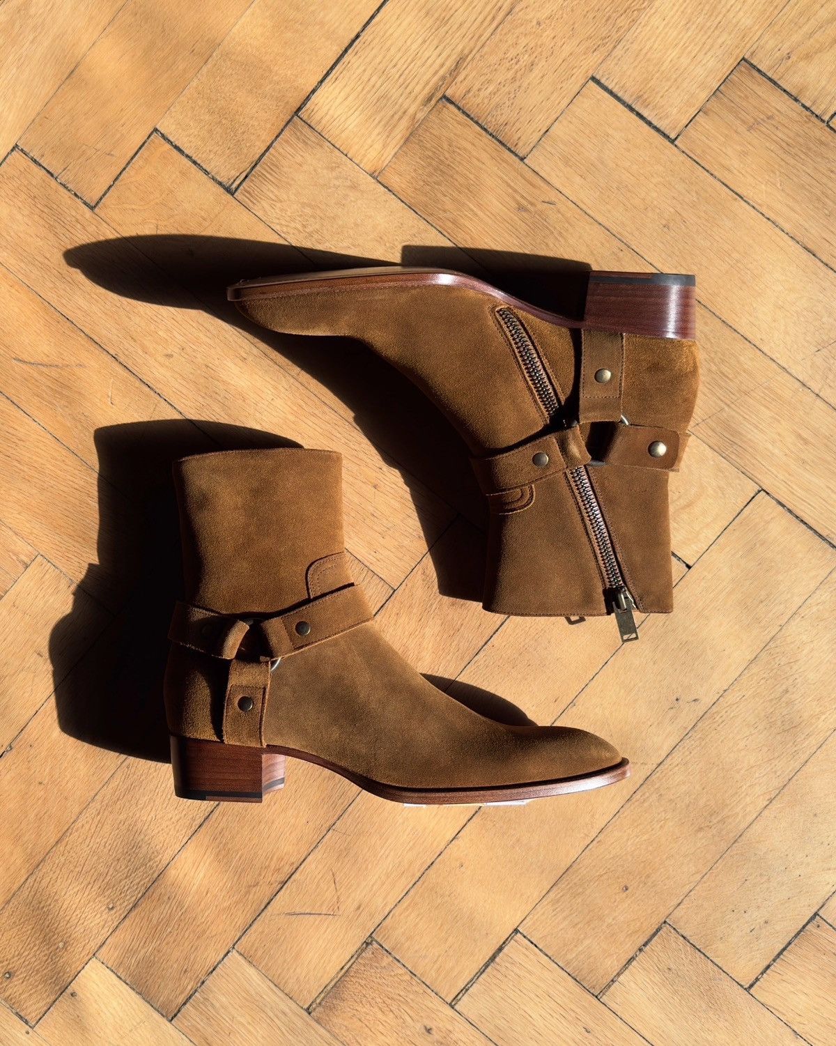 Saint Laurent Paris FW13 Wyatt 40 Harness Boots in Ochre Suede Size US 9 / EU 42 - 1 Thumbnail