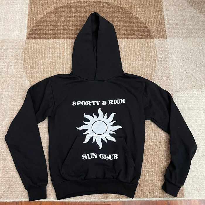 Sporty & Rich NEW SPORTY & RICH SUN CLUB BLACK HOODIE SZ EXTRA