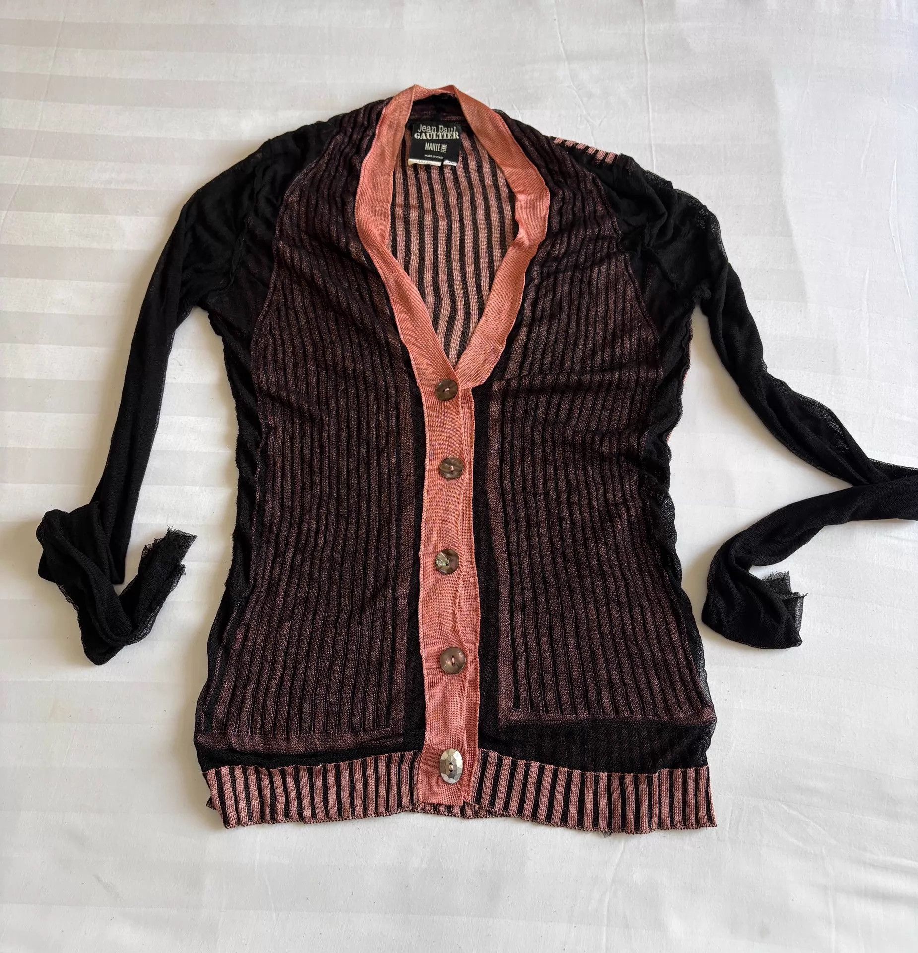 Jean Paul Gaultier JPG Vintage Knit & Tulle Stripe Cardigan 40 Size S / US 4 / IT 40 - 3 Thumbnail
