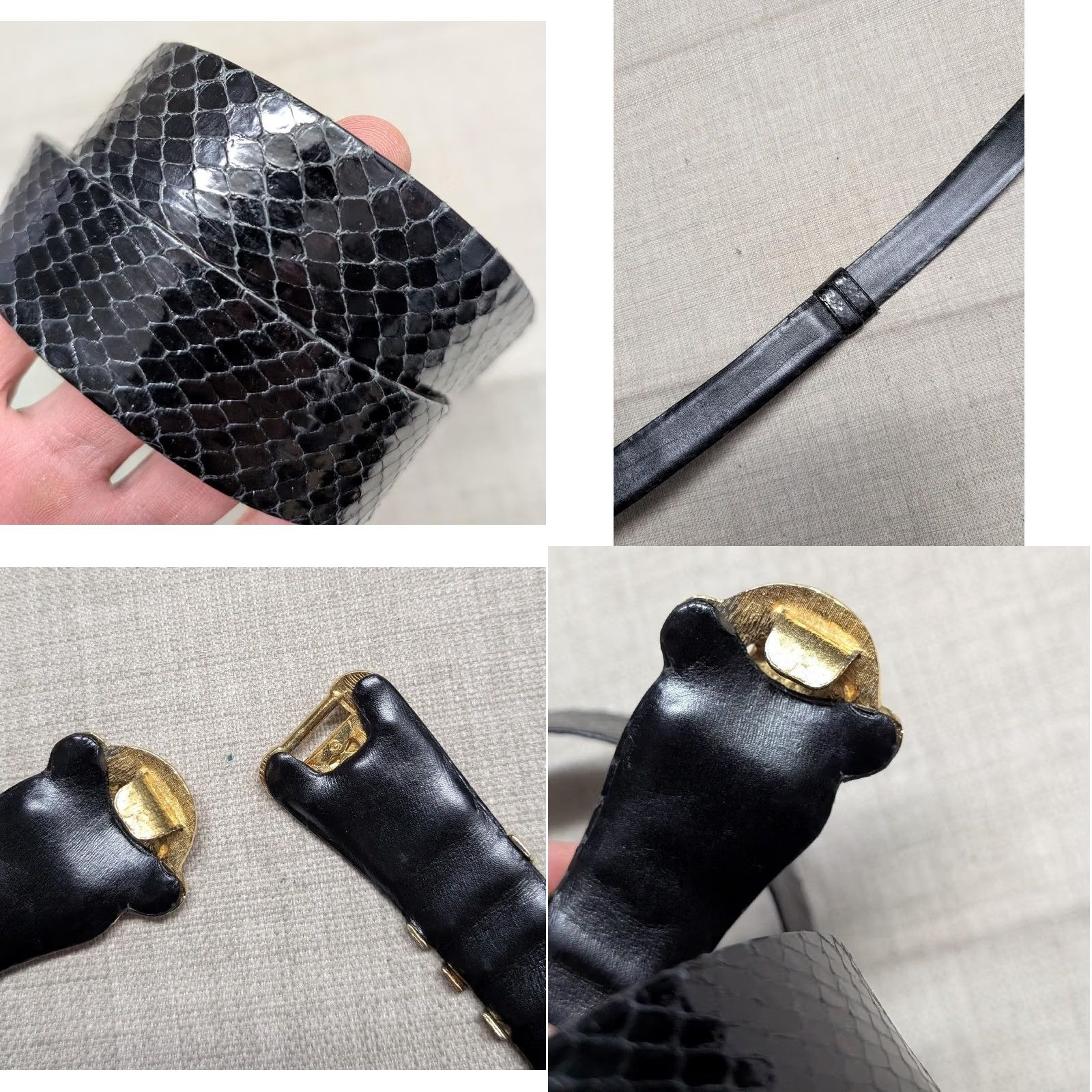 Judith Leiber VINTAGE JUDITH LEIBER Belt snakeskin LION BUCKLE gold black adjustable 24-38" OS Women 1990's 1980's Glam Statement Size ONE SIZE - 8 Thumbnail