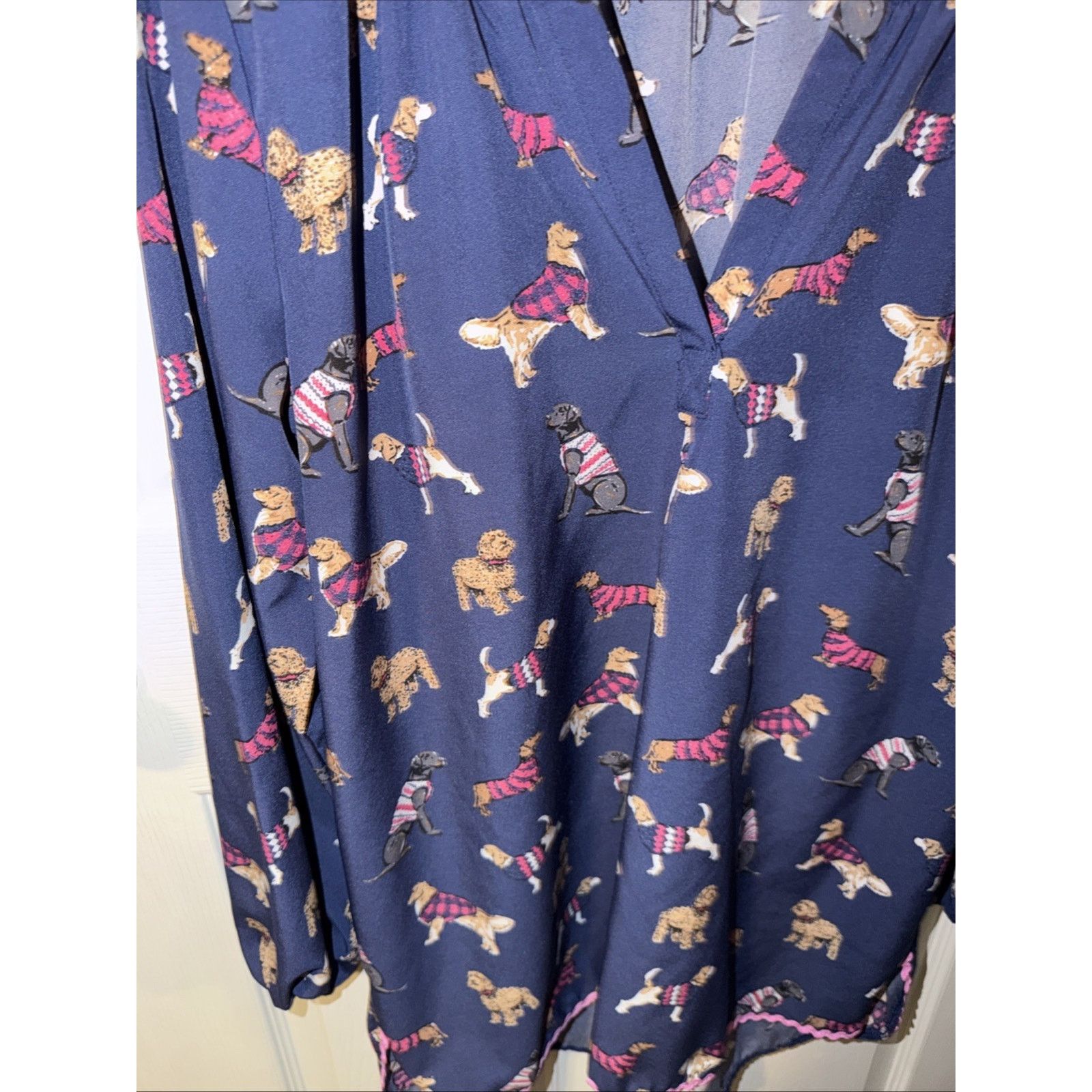 Southern Marsh Simply Southern Women Large Blue Blouse Dogs Beagle Preppy Size L / US 10 / IT 46 - 2 Thumbnail