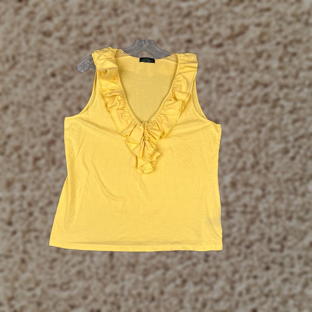Tommy Hilfiger Tommy Hilfiger Shirt Women XL Yellow Tank Sleeveless V-Neck Ruffle 80s 90s Modern American Casual Workwear Mens Women Girls Size XL / US 12-14 / IT 48-50 - 1 Thumbnail