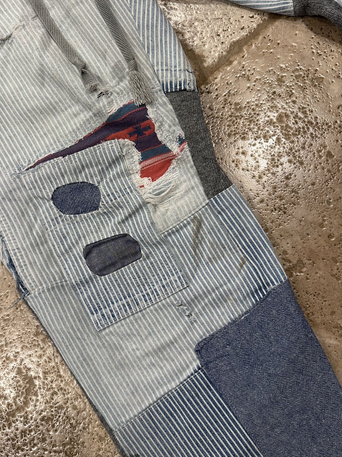 Greg Lauren Greg Lauren Pinstripe Blue Mixed Engineer GL1 Slim Fit Pants Size US 34 / EU 50 - 3 Thumbnail