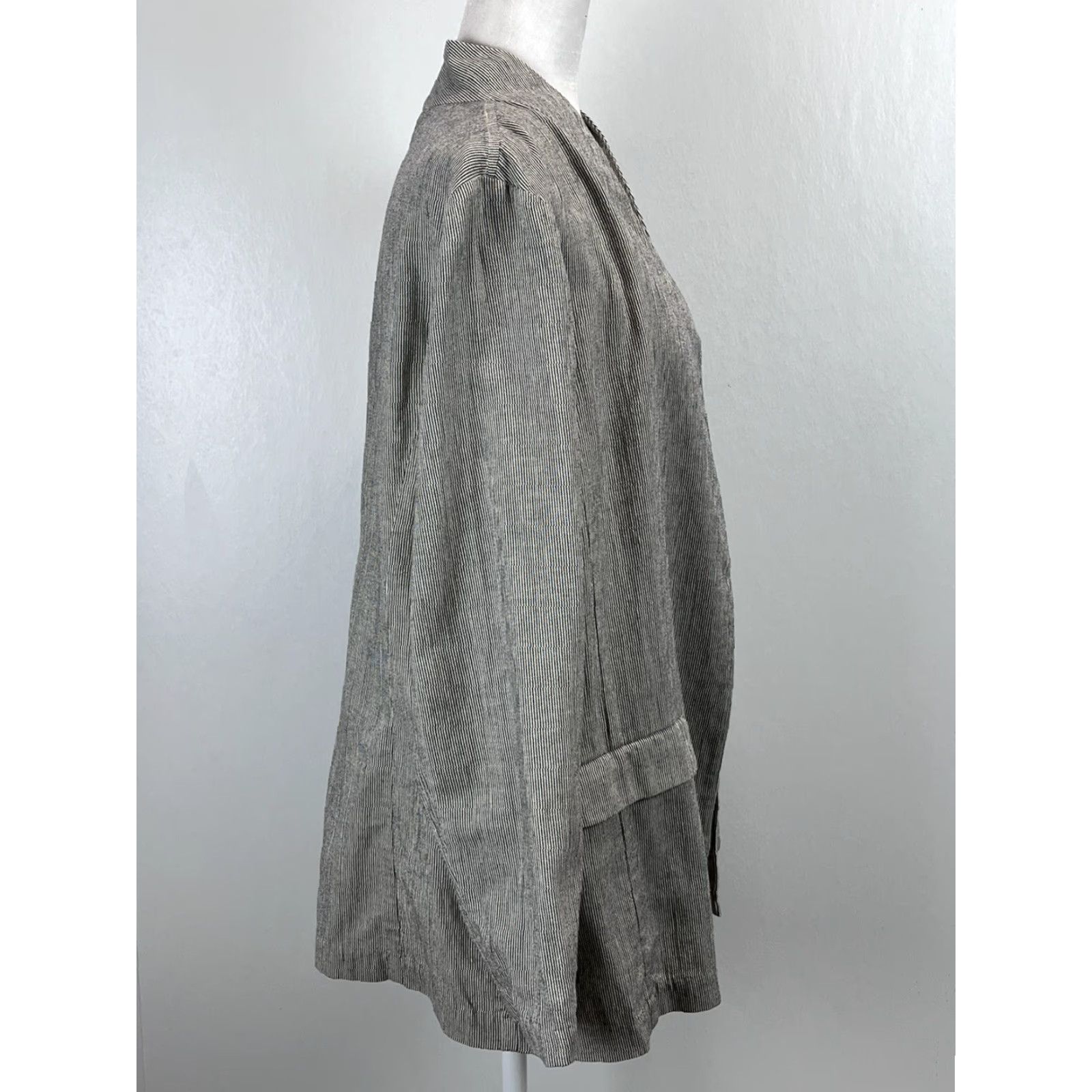 Eileen Fisher Eileen Fisher Blazer Jacket Women Size Large Black Ivory Striped Organic Cotton Linen Lagenlook Open Size L / US 10 / IT 46 - 4 Thumbnail