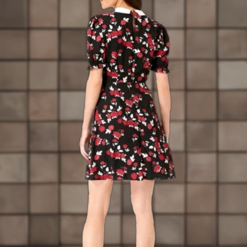 Vintage Maison Jules Womens Floral Shift Dress w/Button-off Collar Dress Short Sleeve Black XS? Lined Balloon Sleeve Size XS / US 0-2 / IT 36-38 - 1 Thumbnail