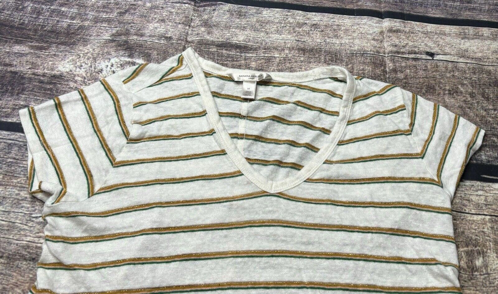 Banana Republic Banana Republic Linen Top Womens Medium Striped Short Sleeve Size M / US 6-8 / IT 42-44 - 4 Thumbnail
