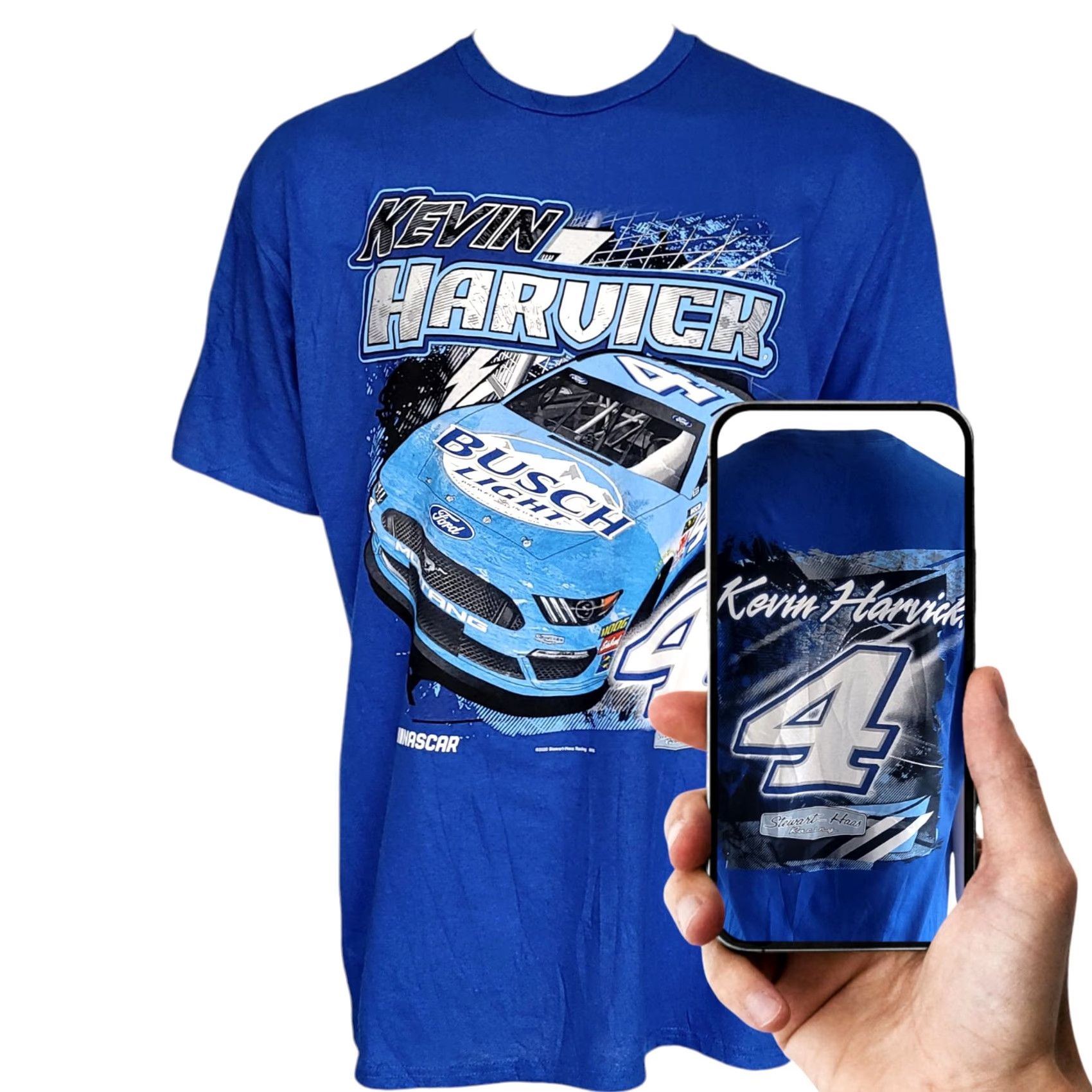 NASCAR NASCAR Kevin Harvick Busch Light T-Shirt XL Stewart-Haas Racing Vintage Blue Graphic Print NASCAR Theme Winner XL Mens Size US XL / EU 56 / 4 - 2 Thumbnail