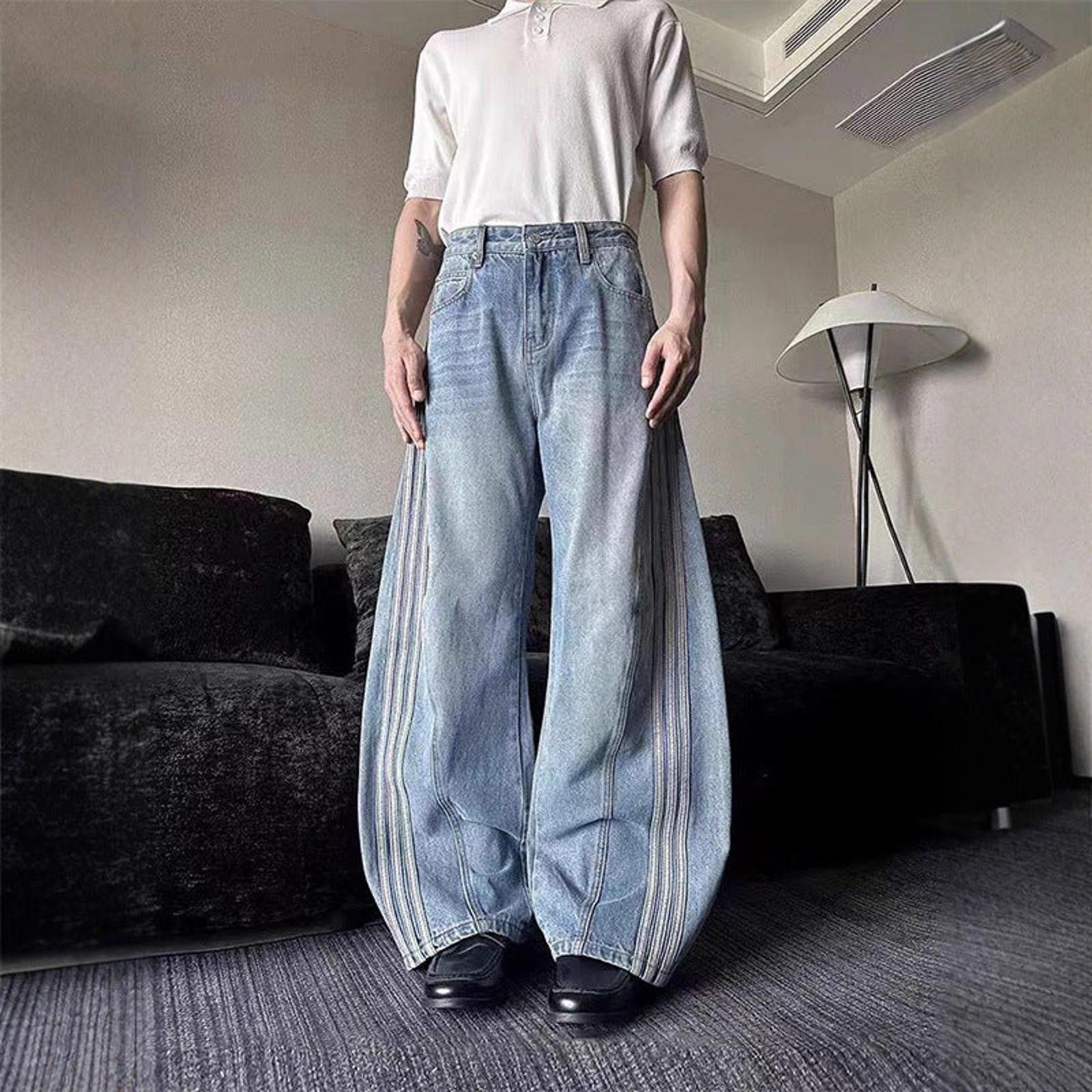 Jean Light Blue Track Stripe Wide Leg Barrel Jeans Size US 28 / EU 44 - 6 Thumbnail