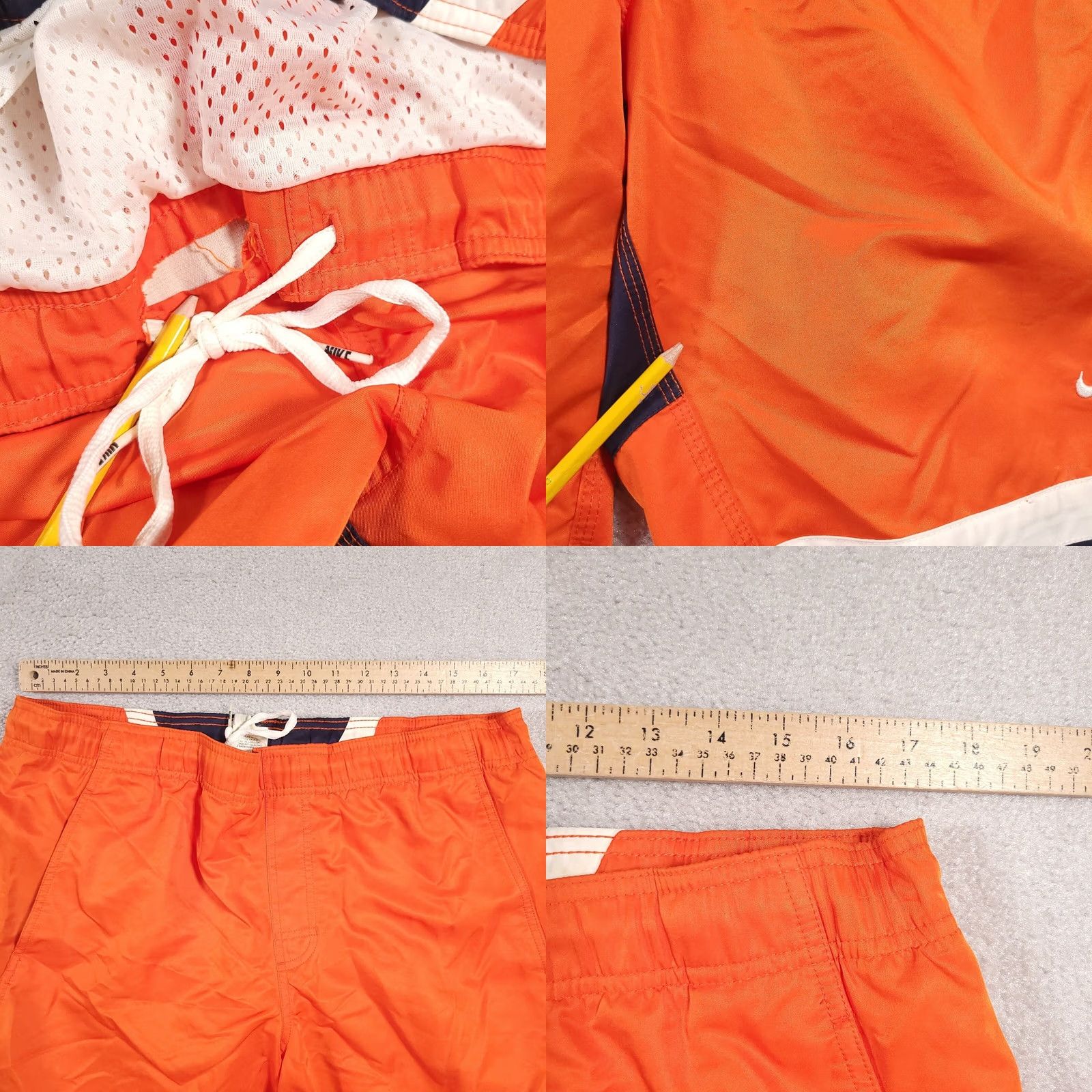 Nike VINTAGE Nike Y2K Lined Swim Trunks Mens M Orange Blue Spellout Swoosh Gray Tag Bottom Size US 31 - 8 Thumbnail