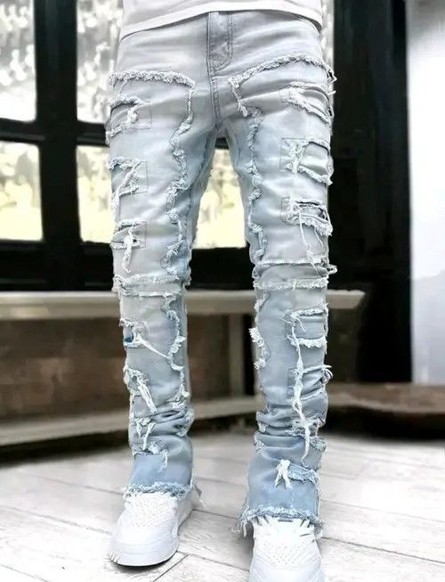 Designer × Japanese Brand Patchwork Frayed Jeans Pants Size US 30 / EU 46 - 1 Thumbnail